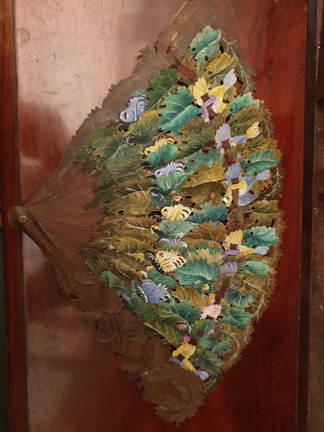 A very unusual Timber hand painted Fan along with a 19th Century beadwork panel. - Image 2 of 3