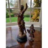 A 19th Century Spelter Figure and one other. 39 cms tallest.