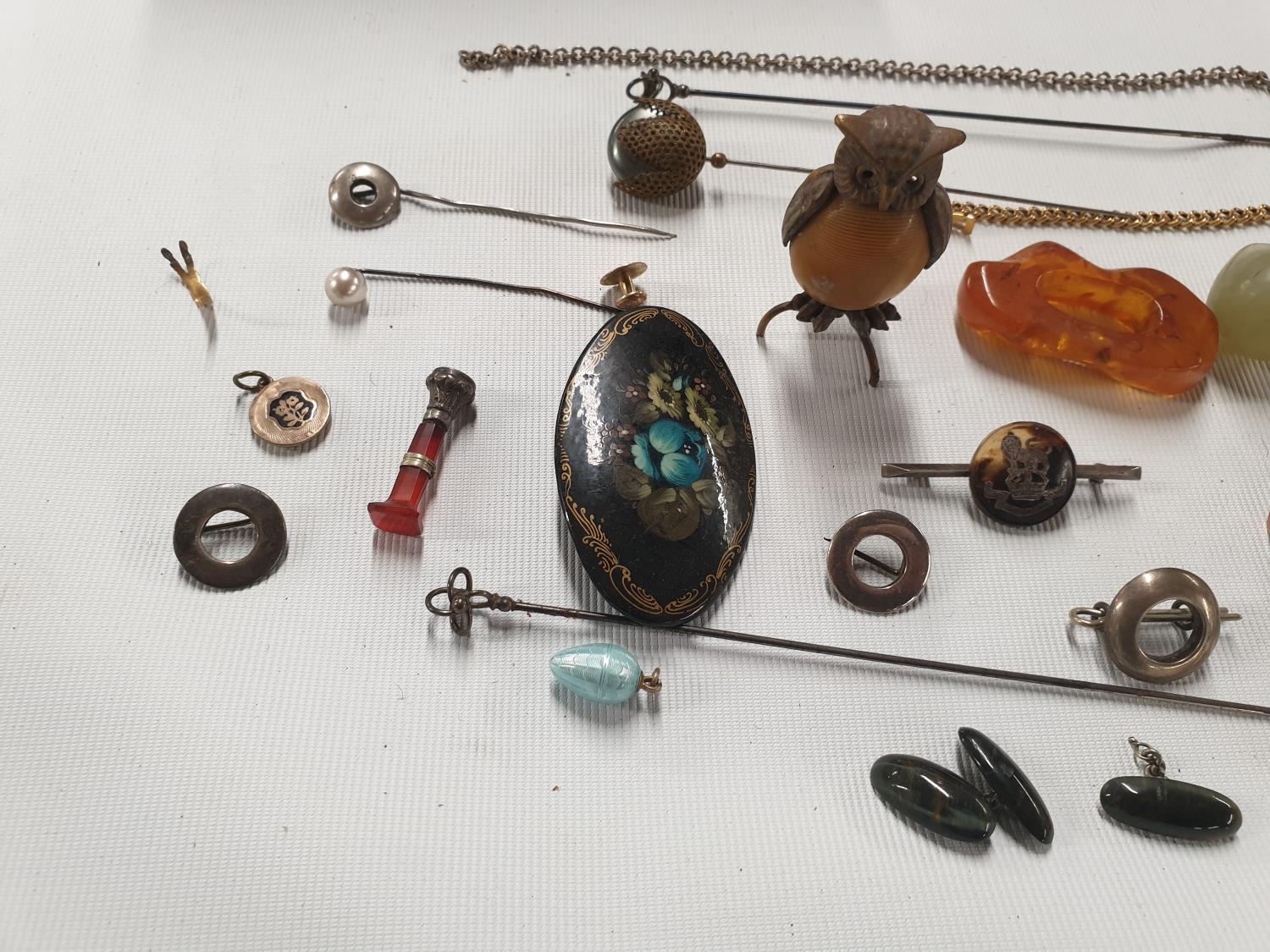 A quantity of Hat Pins, Brooches and other items, some silver and gold. - Image 2 of 3