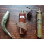 A 19th Century Military Hip Flask, a brass Indian fish and another item.