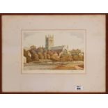 A 19th Century hand coloured Engraving possibly of Exeter. 28cm.