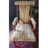 A 19th Century Rosewood Showframe Armchair with bobbin back supports.