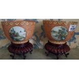 Two 19th Century Oriental Mugs (AF) 9 & 9.5cm. along with two bowls on stands. 13.5 x H8.5cm.