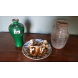 A Cloisonne Vase another pottery example along with an Oriental plate.