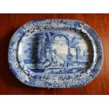 A 19th, possibly 18th Century, Blue and White Turkey Plate in Ancient Roman design. 53 cms x 39 cms.