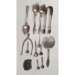 A good quantity of Silver to include a Continental Silver Strainer, an English Silver Tongs, a