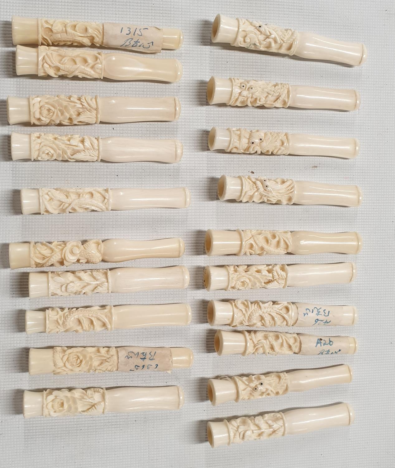 A quantity of twenty 19th Century Ivory cheroots.