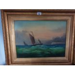 A pair of early 20th Century Oils on Board of Ships at sea. 18cm.