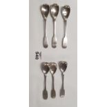 A matched set of six Irish Silver Teaspoons. Philip Weeks 1839. 1846 x 3. James Gamble 1839 and