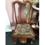 A good set of five (4+1) Queen Anne style Chairs with tapestry seats embroidered by Gwyneth Lloyd