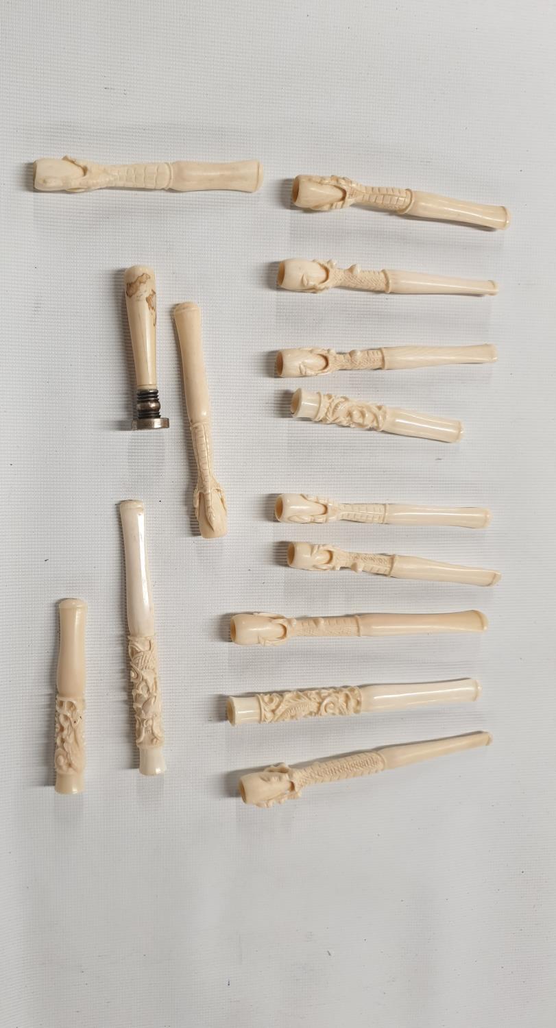 A quantity of thirteen 19th Century Ivory cheroots and an Ivory handled Seal.