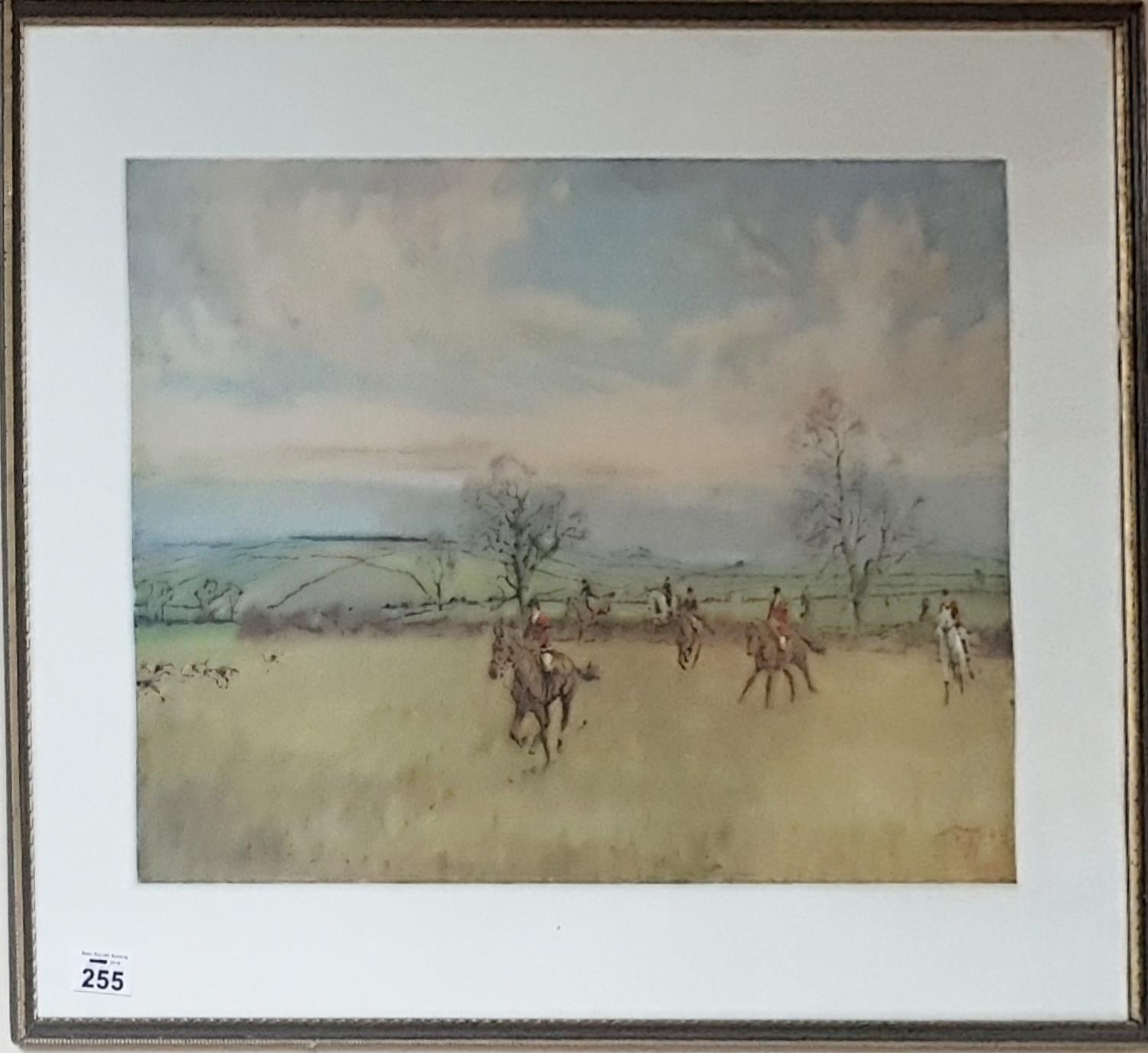 A Coloured Hunting Print after Lionel Edwards. Signed in margin. Along with another.