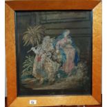 A 19th Century Tapestry in a birds eye maple frame. 39cm.