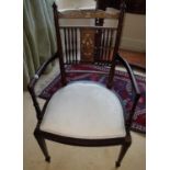 A lovely Edwardian Mahogany Inlaid Salon Armchair with a highly inlaid back.