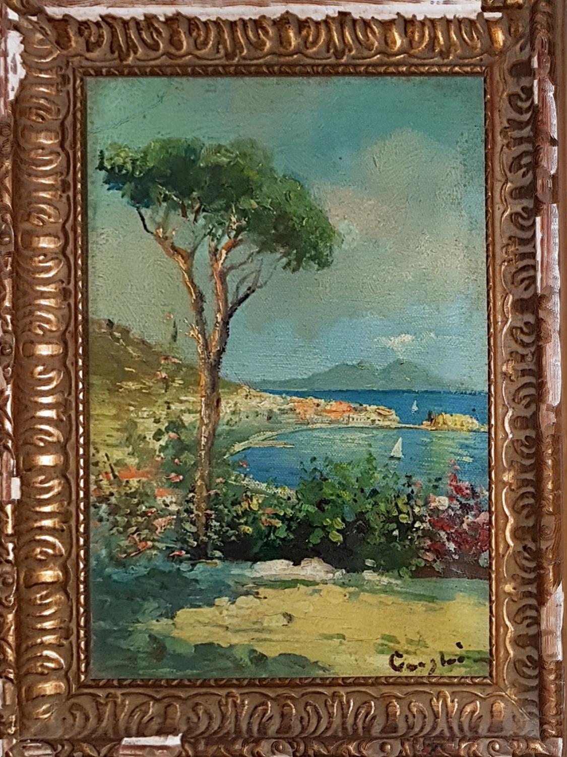 An Oil on Board of Italian scenes along with two coloured prints.
