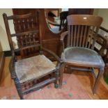 A 19th Century Ash Church Chair along with an unusual late 19th Century Ash office chair.