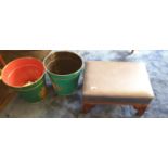 A small Stool and two decoupage Bins.