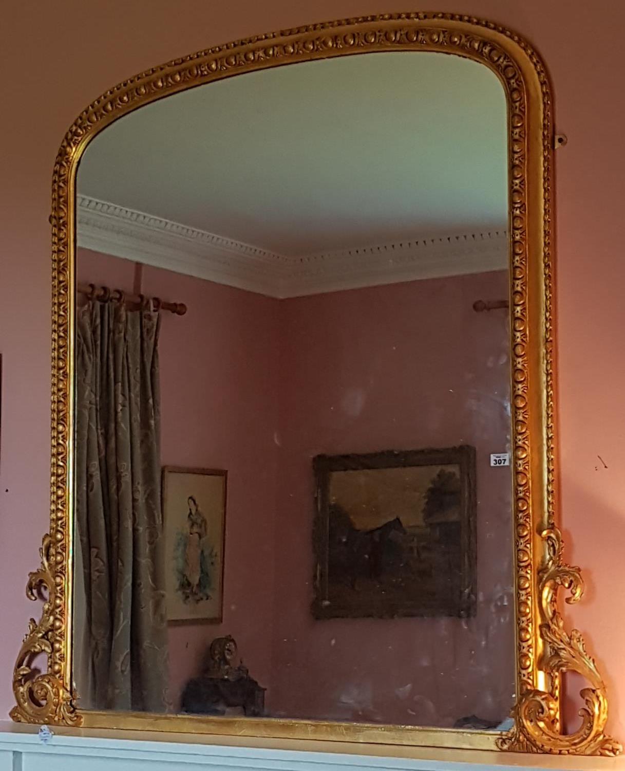 A Victorian Timber and Plaster Gilt Overmantel Mirror with egg and dart moulding. Approx. L 130 x