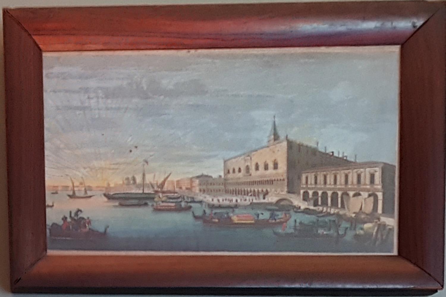 A pair of Coloured Prints of Venice in rosewood frames.