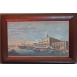 A pair of Coloured Prints of Venice in rosewood frames.