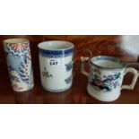 Two 19th Century Mugs and a vase. 10 & 11cm.