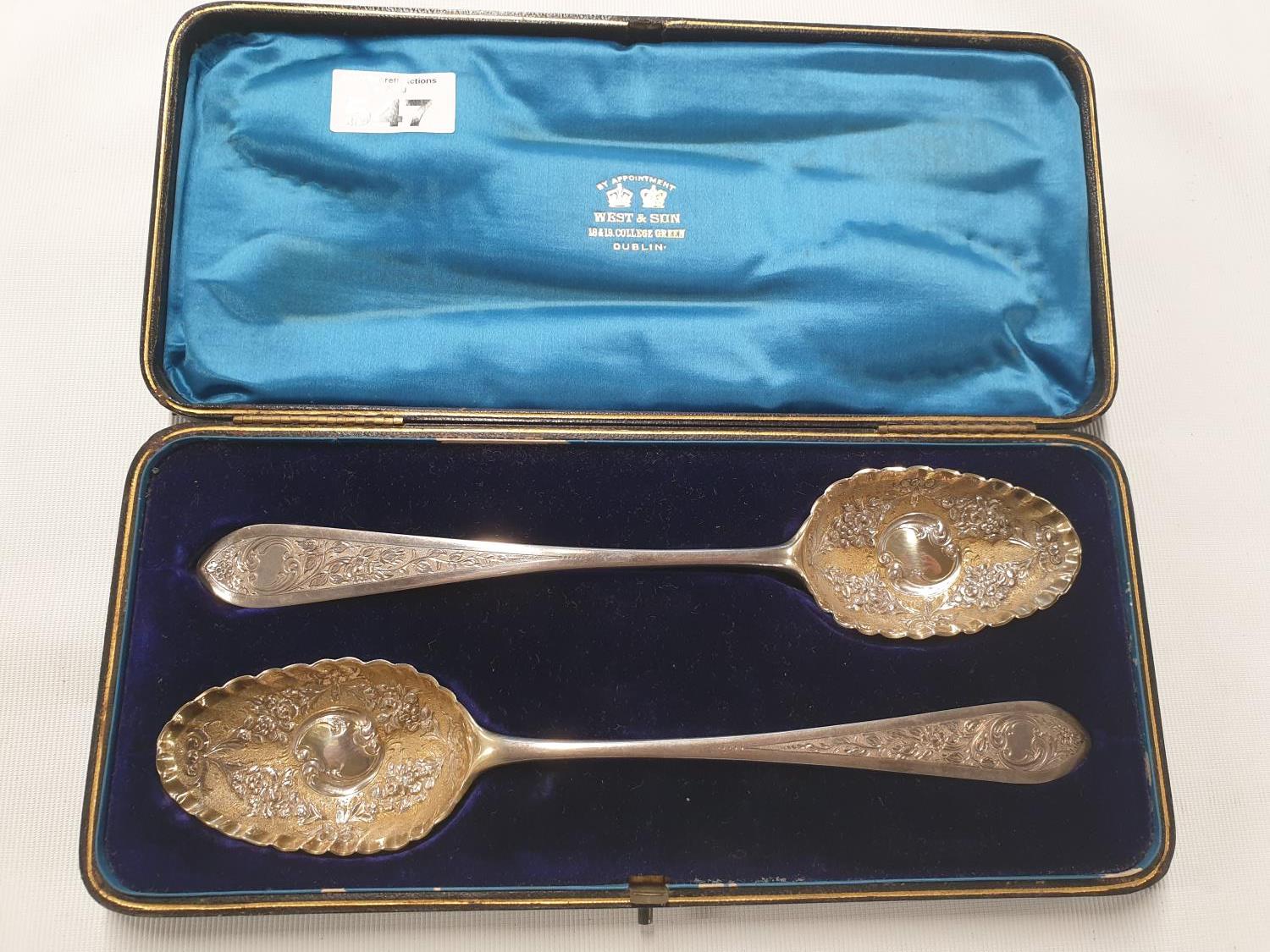 A lovely cased set of Edinburgh silver Berry spoons 1792. Retailed by West and Sons Dublin.