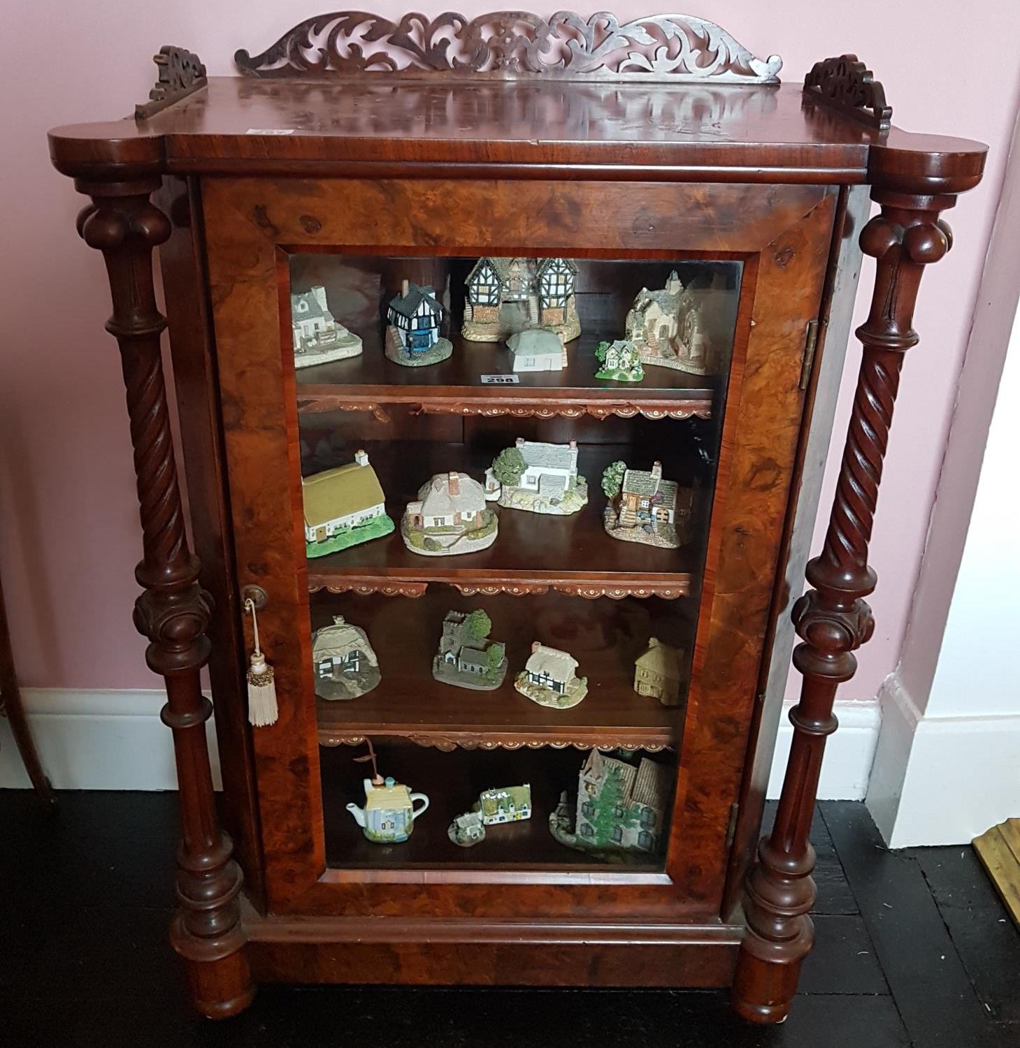 A 19th Century Walnut Side Cabinet with turned columned supports and glazed single door. Circa - Image 2 of 2