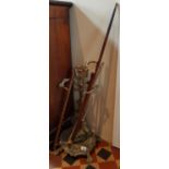 An Art Nouveau style Brass Stick Stand with a hunting theme. Crops note included.