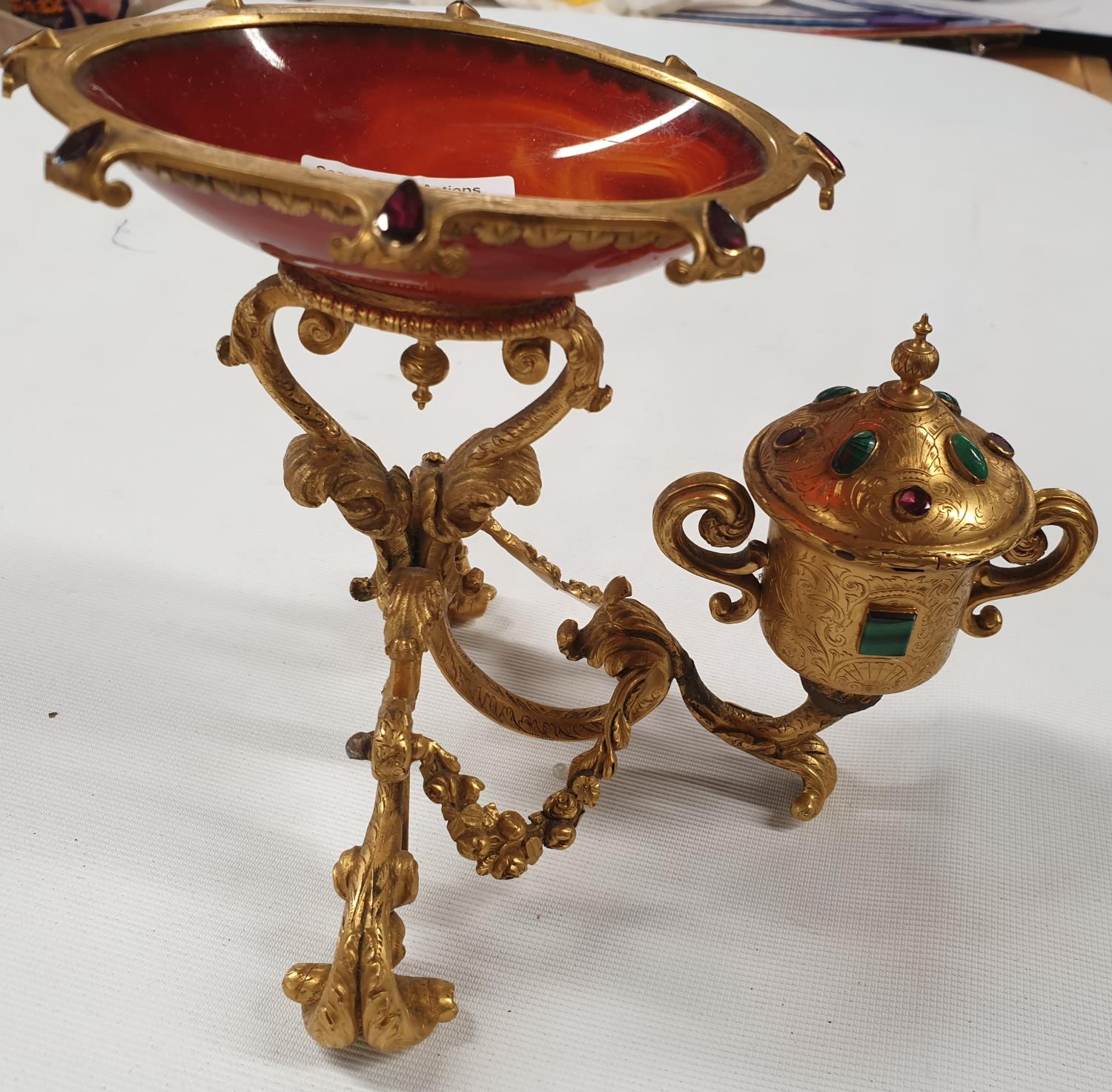 A 19th Century Ormolu Urn Stand with semi precious stone mounts along with another piece. - Image 2 of 3