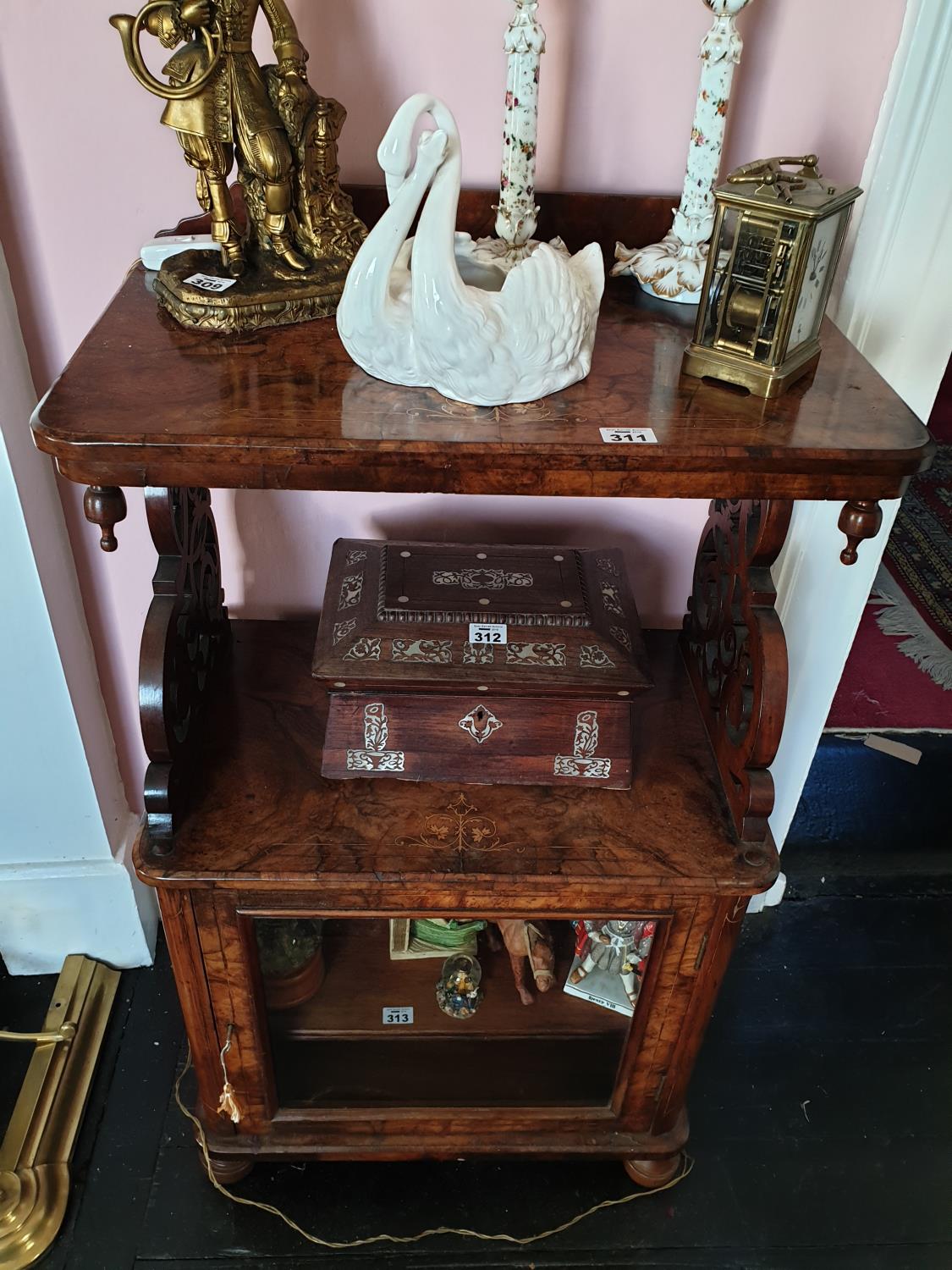 A really good Victorian Walnut Inlaid Display Cabinet with tiered top. Circa 1850. 58 w x 39 d x 101