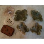 A group of Jade style Stone Ashtrays along with other items.