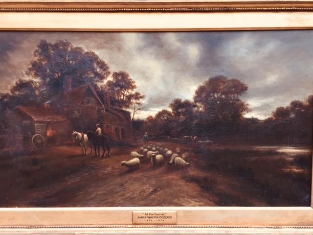 James Walter Gozzard 1862-1926. An Oil on Canvas at the Farrier, sunset. Bears another signature LL. - Image 2 of 2