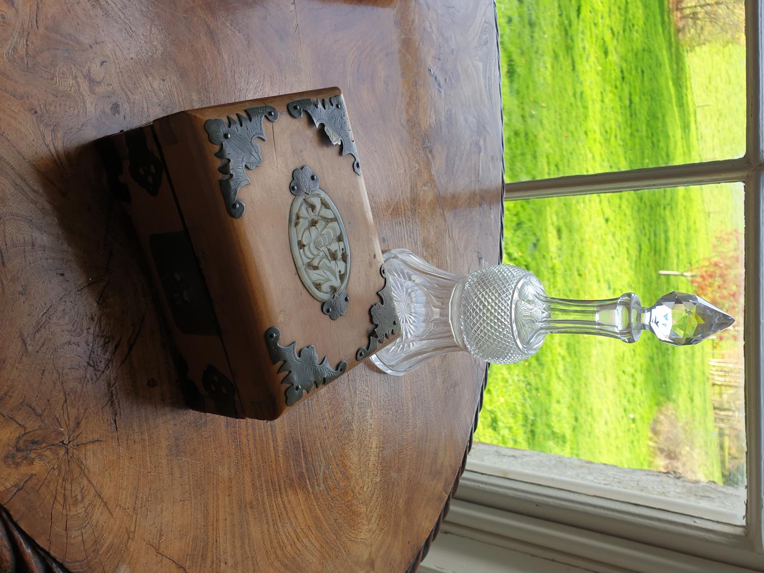 A 19th Century Decanter along with a small Jewellery Box.