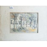 A 19th Century Etching over painted in Watercolour of a house facade by W C Bevington. Signed LR.