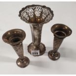 Three silver Bud vases, various dates and makers.