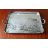 A large Silver Plated Tray with pierced galley sides along with other silver plate.