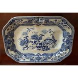 A 19th Century Blue and White Turkey Platter. 48 cms x 36 cms.