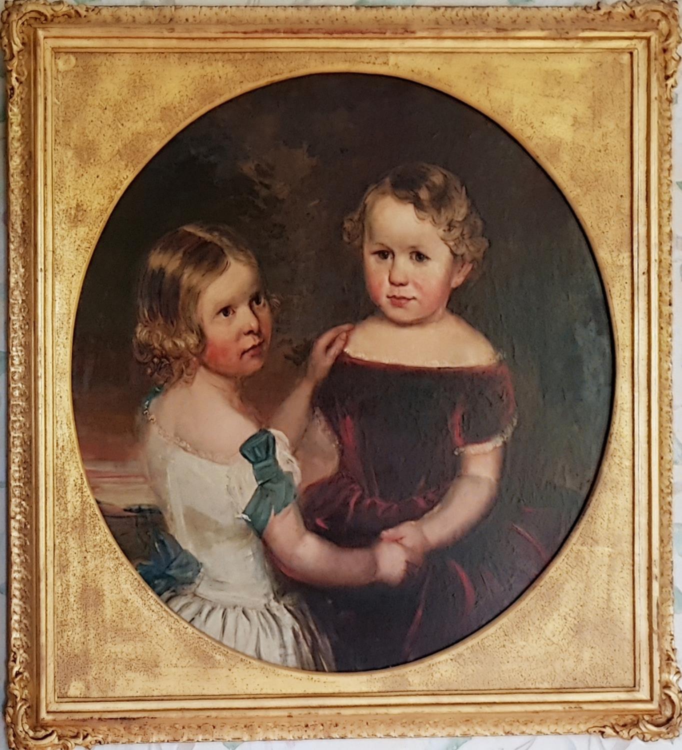 Thomas Walley 1817-1878. A pair of Oil on Canvas of Childrens double Portraits. Circular. 61cm. - Image 4 of 4