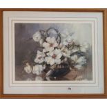 A large Watercolour Still Life of Apple Blossom by Marion Broom. Signed LR. 58cm.