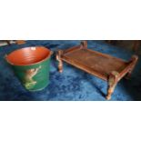 An Edwardian Mahogany Bed Table along with a decoupage bucket.