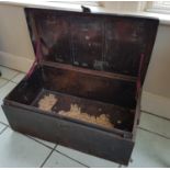 A large 19th Century Metal Trunk with a brass lock. 80 cms long.