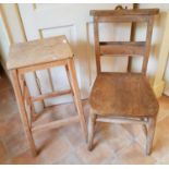 A 19th Century Chair along with a vintage stool.
