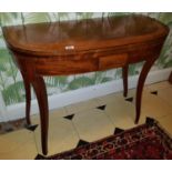 A Regency Mahogany Crossbanded Foldover Card Table with carved tapered supports. 92cm.