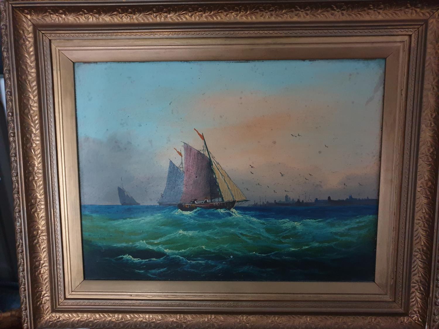 A pair of early 20th Century Oils on Board of Ships at sea. 18cm. - Image 2 of 2