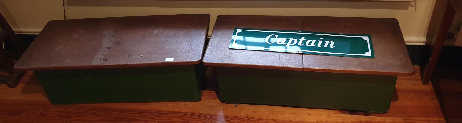 An unusual pair of Painted Bins with solid mahogany tops.