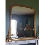 A large Timber Gilt Overmantel Arch top Mirror. 137 cms w x 135 cms h.