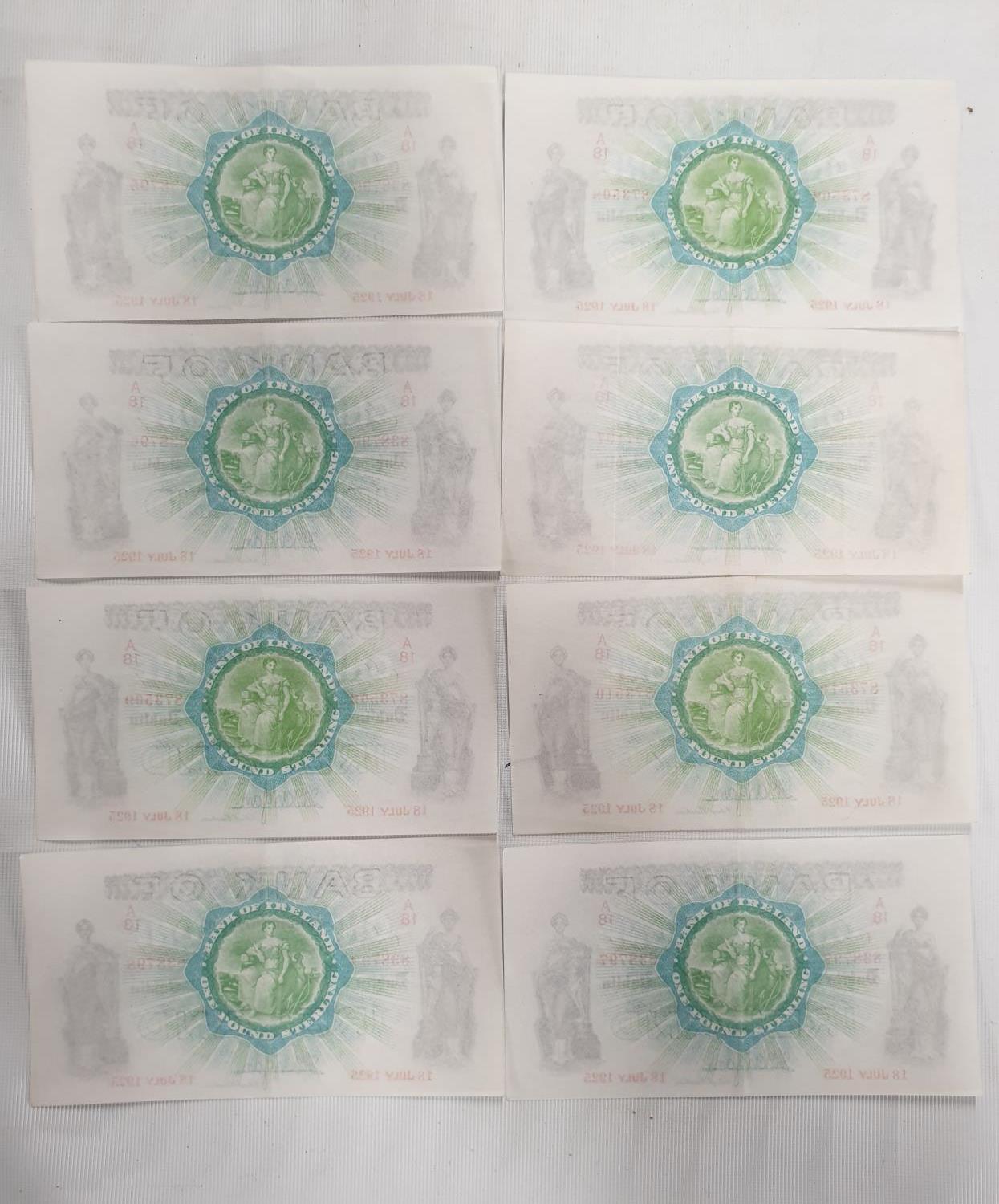 A group of eight Mint 18th July 1925 One Pound Bank Notes, some with consecutive serial no's. - Image 3 of 4