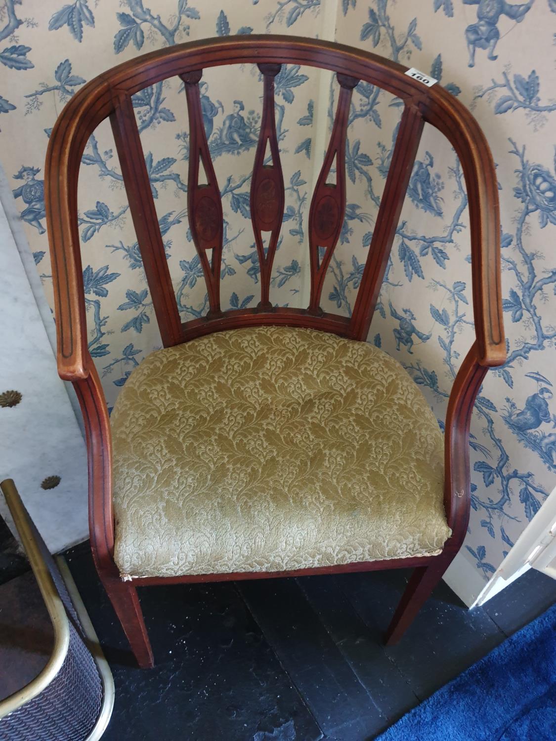 A set of three late 19th Century Satinwood Tub Chairs with ebony inlay on square supports. - Image 3 of 6