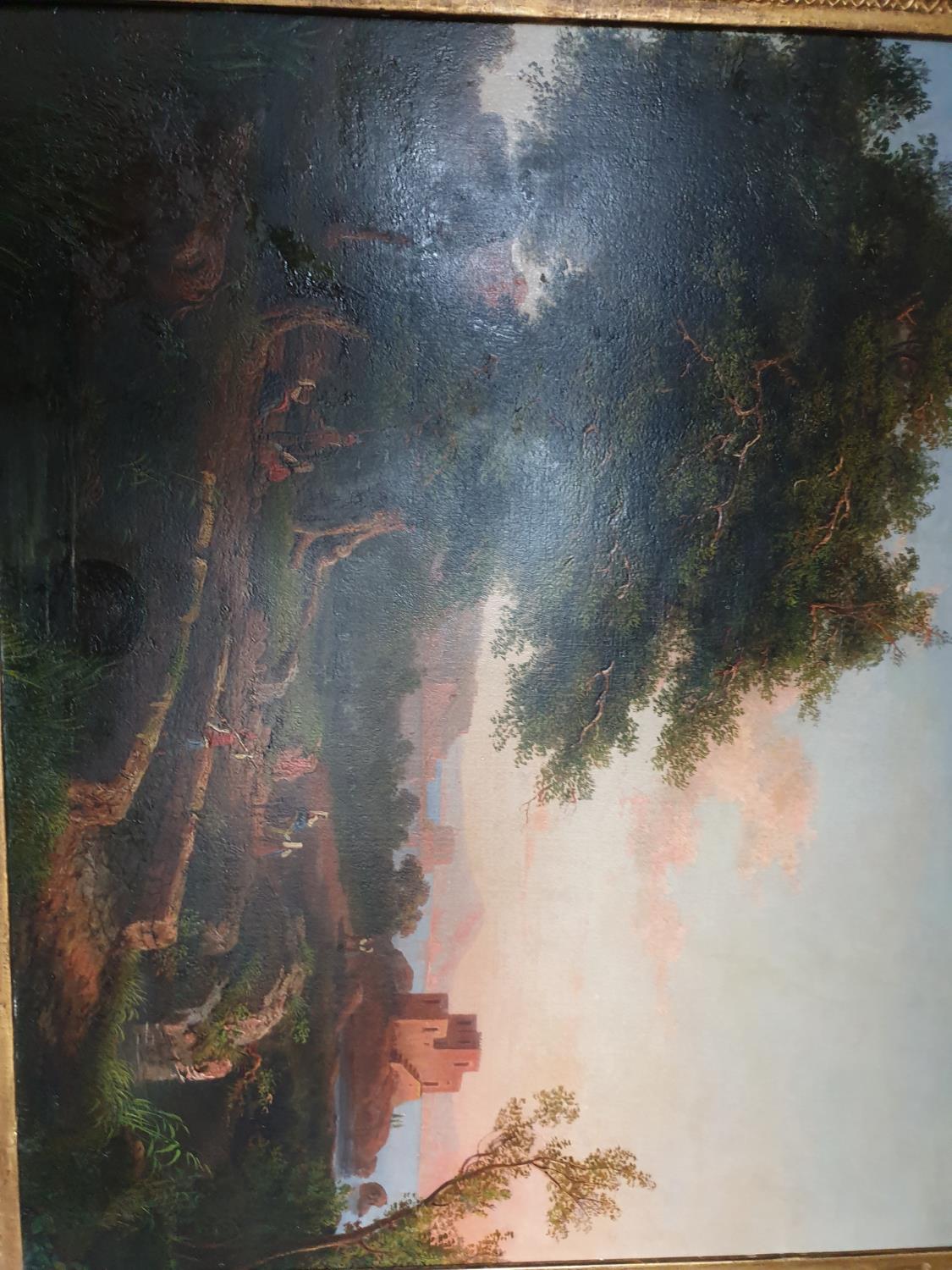 19th Century Italian School. An Oil on Canvas of a sunset coastal landscape with figures - Image 2 of 6