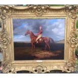 Ben Marshall 1767-1835. An Oil on Canvas of a Chestnut Racehorse with Jockey in a extensive